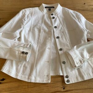 Ellen Tracy White Collarless Jean Jacket